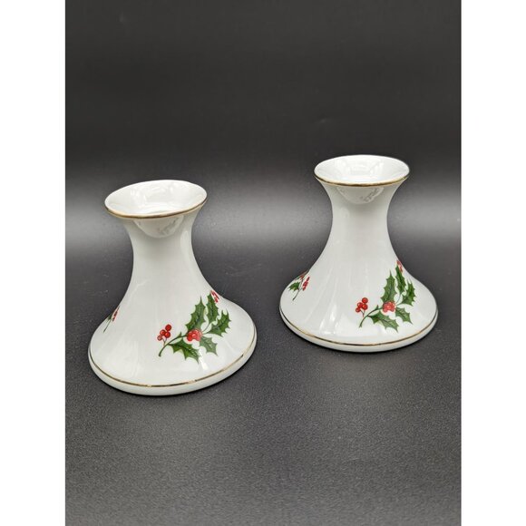 Vintage Japanese Porcelain Pair of All The Trimmings Flared Candlestick Holders - Picture 1 of 5